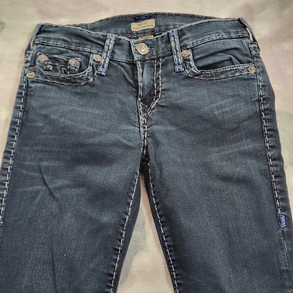 True Religion Jeans Women's Size 25 Mid Rise Super Skinny Halle USA Dark‎ Wash